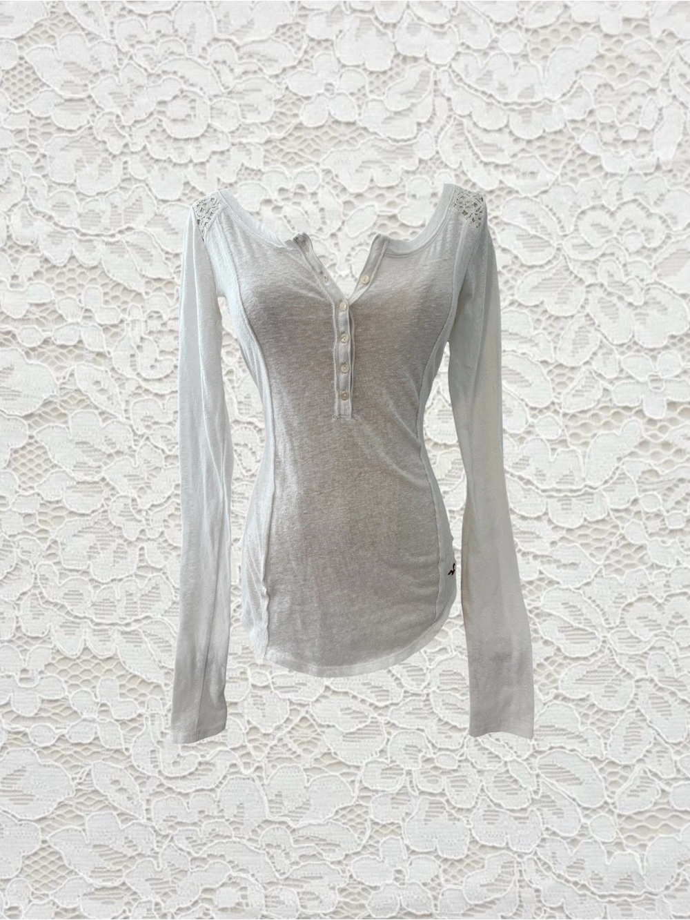 vintage hollister henley long sleeve white top with lace back